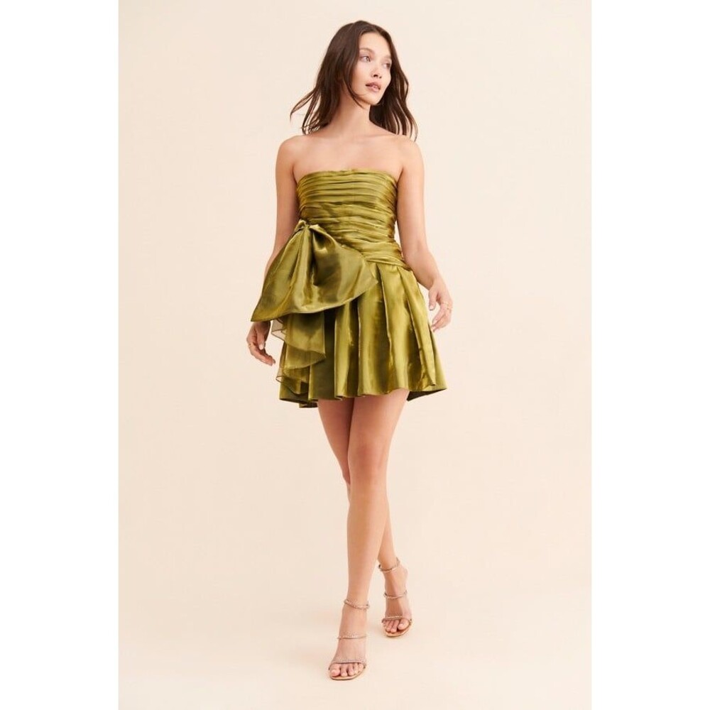 Anthropologie Bhanuni by Jyoti Liquid Metallic Bow Mini Dress L